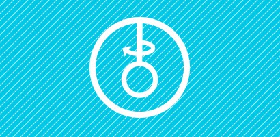 Okrúhla biela ikona rotujúceho rezonátora fonendoskopu Littmann na azúrovom pozadí.
