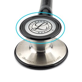 Azúrový kruh zvýrazňujúci nastaviteľnú membránu, ktorá uzatvára zvon fonendoskopu 3M Littmann Cardiology III.